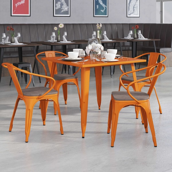 Flash Furniture Orange Metal Chair with Wood Seat and Arms, PK4 4-CH-31270-OR-WD-GG - main